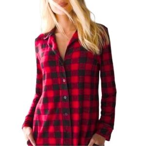 NWT Cool Nights Buffalo Plaid Pajama Notch Collar Top